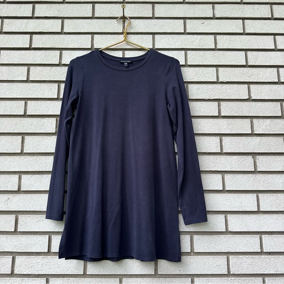 Eileen Fisher Two Bundle Swing Hem Long Sleeve Tee Navy Black Jersey Knit Tencel - Picture 1 of 13